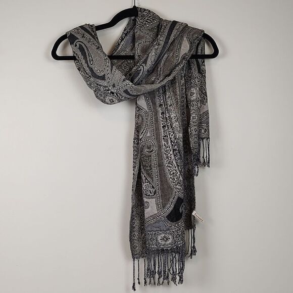 Collection Eighteen Metallic Floral Fringed Wrap Scarf - Picture 8 of 11